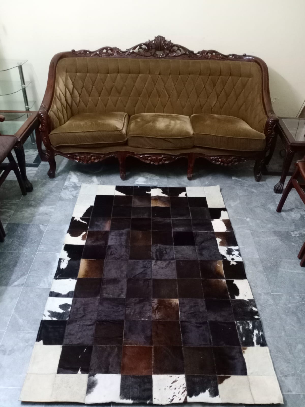 cow skin patchwork rug