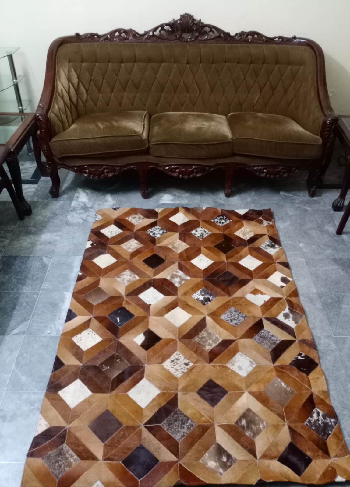 cow skin patchwork rug