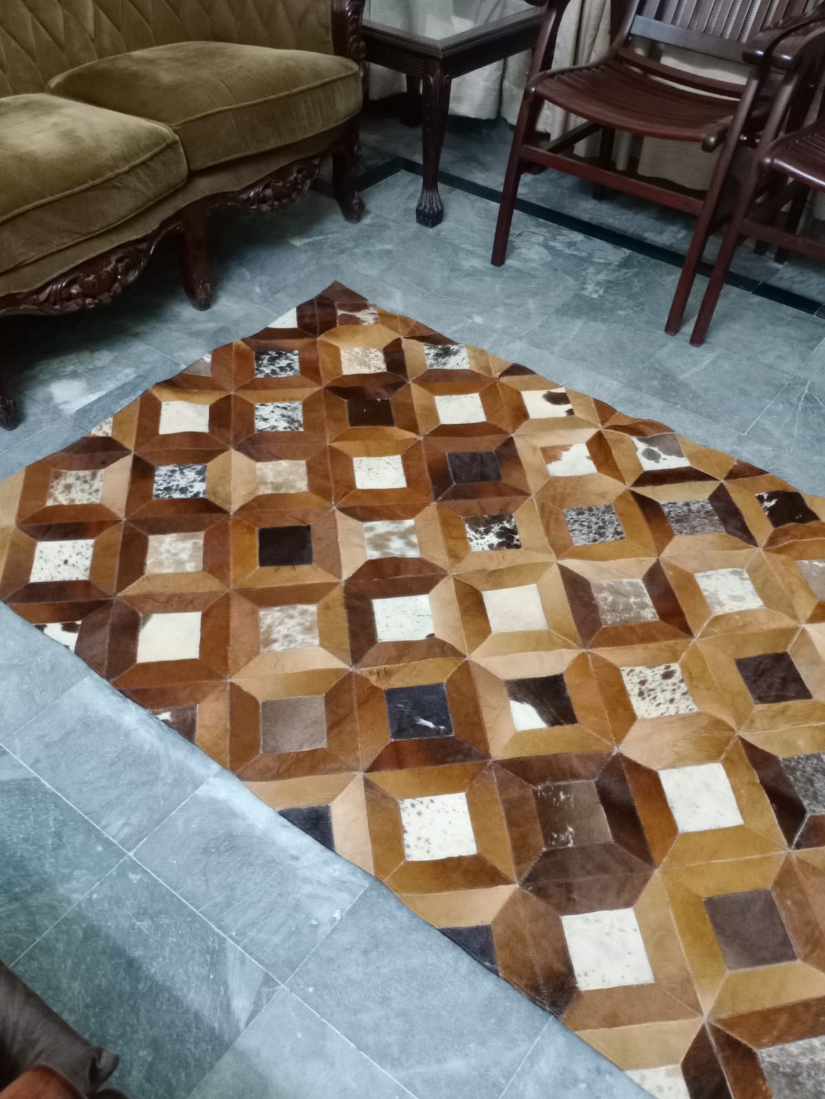 cow skin patchwork rug