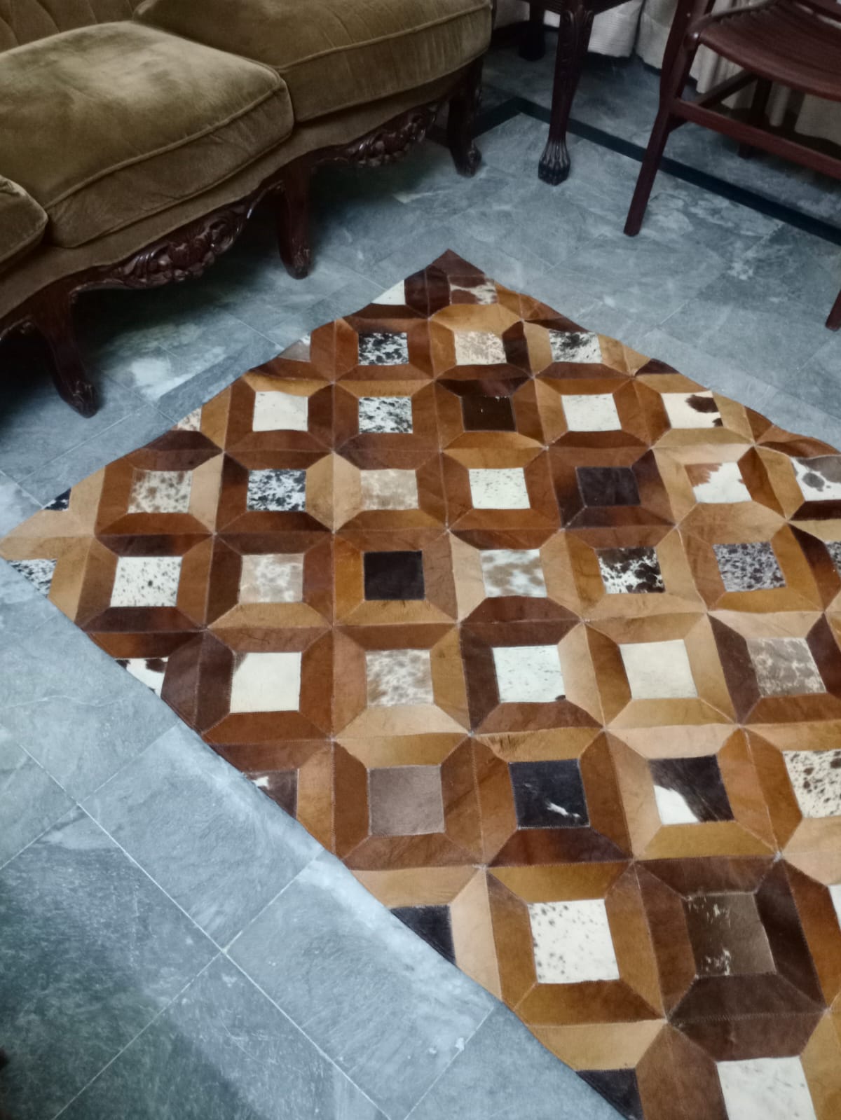 cow skin patchwork rug