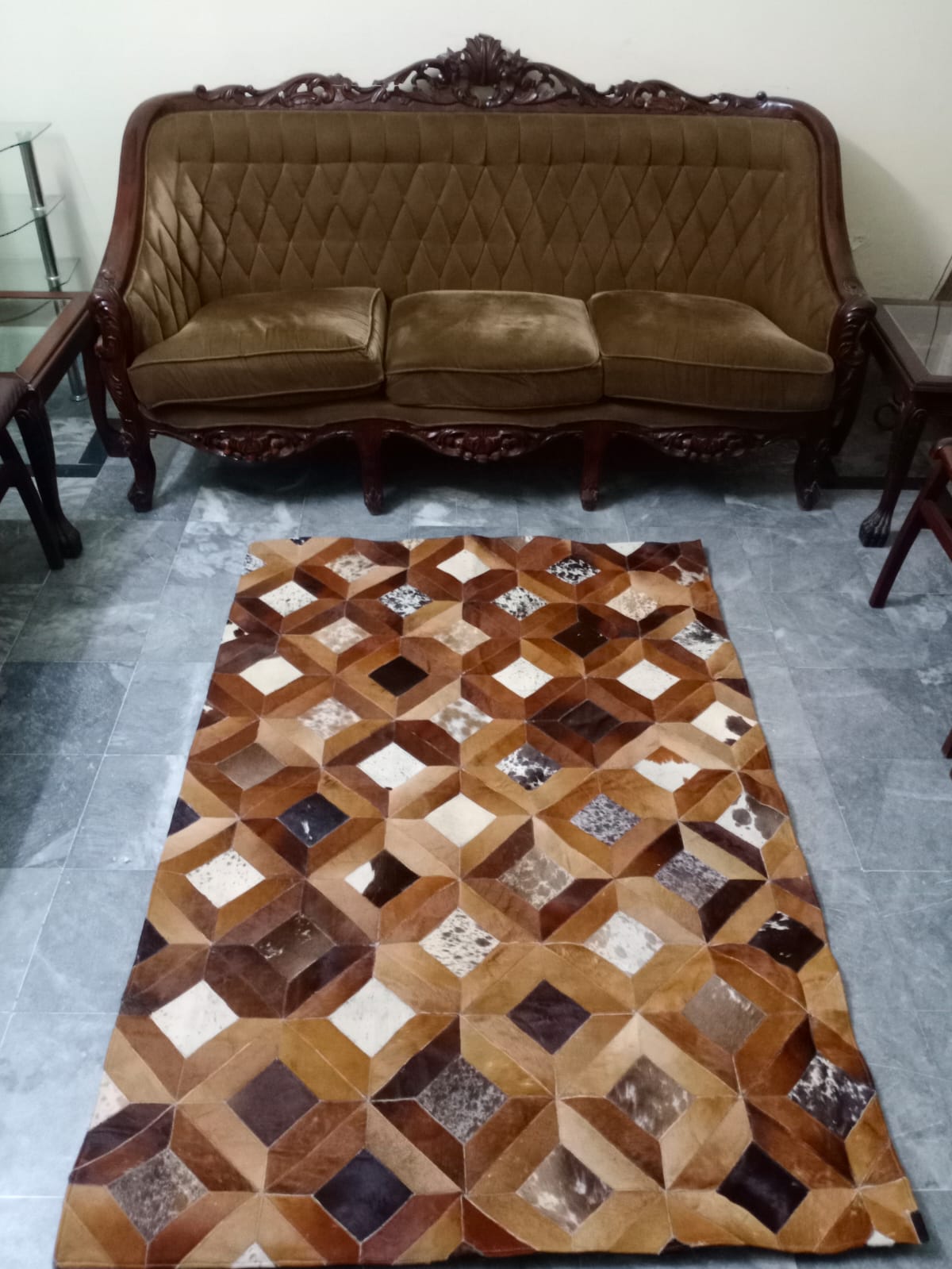 cow skin patchwork rug